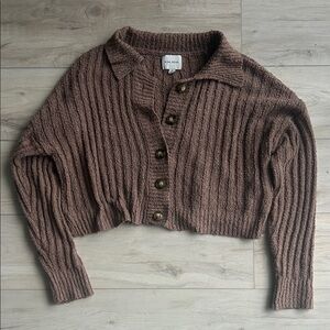 Pink Rose Chocolate Brown Cropped Cardigan